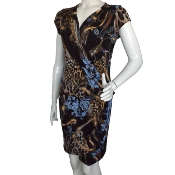 new CACHE Dress, M, Faux Wrap, Cap Sleeve, Leopard/Baroque/Lux print, Pullover - Picture 4 of 15